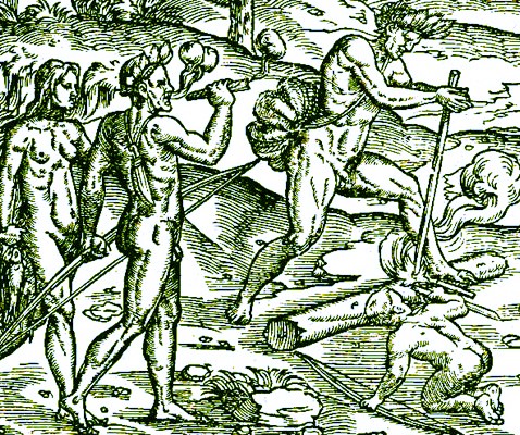 Woodcut of Natives Making Fire